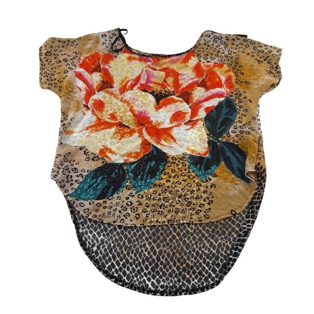 Unique Spectrum Women's Floral & Animal Print Tunic Top Small Semi Sheer